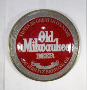 Vintage 1973 Schlitz Old Milwaukee Beer Round Reverse Paint Bubble Glass Sign - Picture 1 of 6
