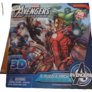 Set Marvel Avengers Assemble 6 Puzzles for Kids Super 3D 100 piece Puzzles - Picture 1 of 2