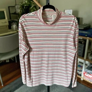 80s Vintage St John’s Bay White & Red Striped Turtleneck 100% Cotton Women’s L - Picture 1 of 8