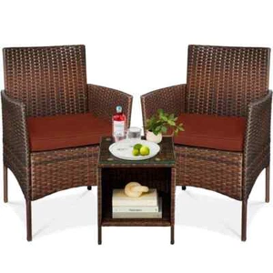3-Piece Outdoor Wicker Conversation Patio Outdoor Bistro Set, with 2 Chairs, Tab - Picture 1 of 7