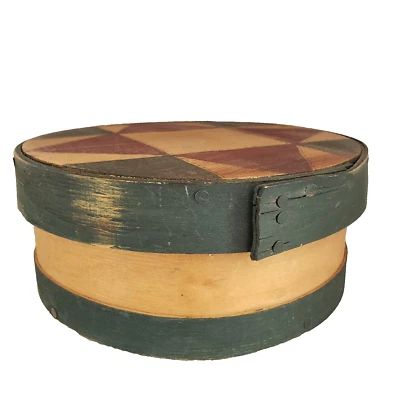 Amish Primitive Bent Wood Shaker Box Round Hand Painted Star Folk Art Country - Image 1 of 4