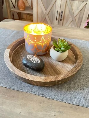 Hanobe Rustic Wooden Serving Tray - Round Wood Butler Decorative Tray Vintage - Image 1 of 4