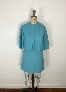 Vintage 1960’s Blue Mod Gogo Dress And Jacket Two Piece Set Size XS EUC - Picture 1 of 16