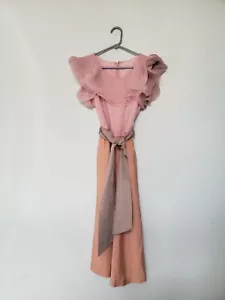 Abito semi formale vintage Miss Elliette California donna 6 rosa con volant vita fascia - Foto 1 di 6