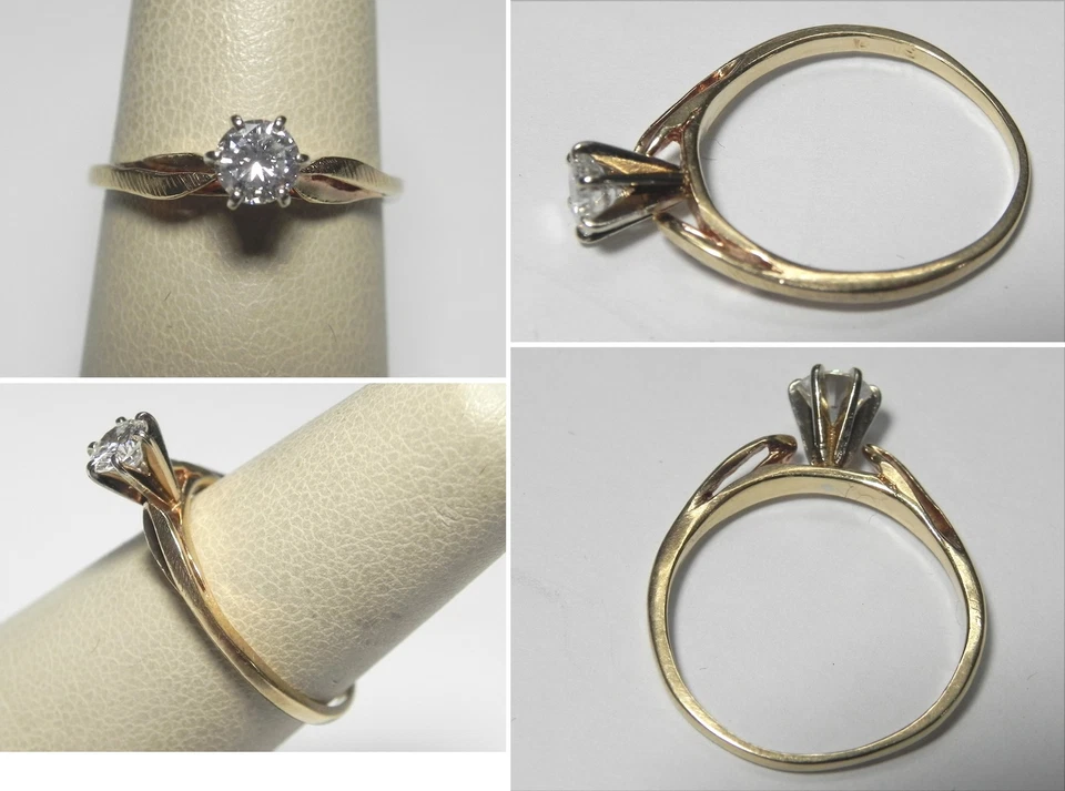 V368 Vintage Solid 14K Yellow Gold Diamond Solitaire Engagement Ring, Sz 6.75+ - Image 1 of 1