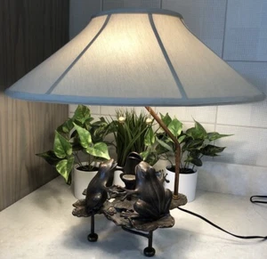 Whimsical FREDERICK COOPER BRONZE Three Frog LAMP Singing on LILLY PADS 20x20 - Picture 1 of 22