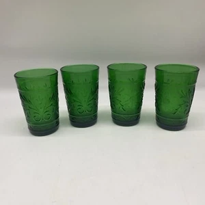 Vintage Set of 4 Forest Green Anchor Hocking Sandwich Pattern 5 oz Juice Glasses - Picture 1 of 9