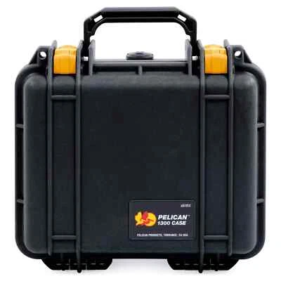 Black & Yellow Pelican 1300 case with foam. - Image 1 of 4