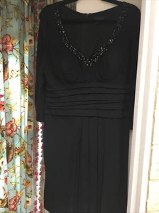 Vintage Frank Usher Black Beaded Dress 16 UK - Picture 1 of 10