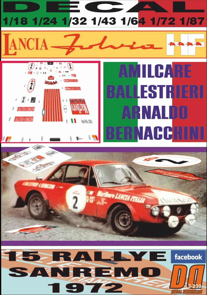 DECAL LANCIA FULVIA HF AMILCARE BALLESTRIERI R. SANREMO 1972 WINNER (04) - Immagine 1 di 1