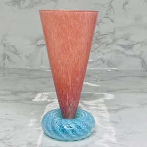 Vtg UNION STREET ART GLASS R Guy Corrie DONUT STEMWARE Cup PINK & BLUE Swirl - Picture 1 of 12