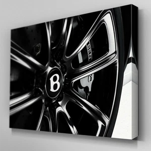 Cars081 Bentley Black Wheel Rim Canvas Art Ready to Hang Picture Print - Picture 1 of 1