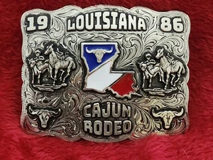 Cajun Bull Dogging X~Treme Rodeo Champion Trophy Buckle☆Louisiana☆1986☆581 - Picture 1 of 17