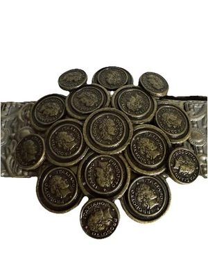 Y2K Vintage Silver Metal Coin Belt Elastic Back Italian Coin Buckle Free Post - image 1 of 4