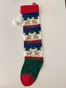 Vintage Nordic Rentier Strick Weihnachtsstrumpf Schneeflocken Bommel Landhaus Kern - Bild 1 von 8