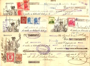 LOTE(S) de 3 GIGANTES GIROS BANCARIOS DE LA ERA DE LA GUERRA CIVIL ESPAÑOLA con 1-4 SELLOS RAROS! CV $40 EA!! - Imagen 1 de 1