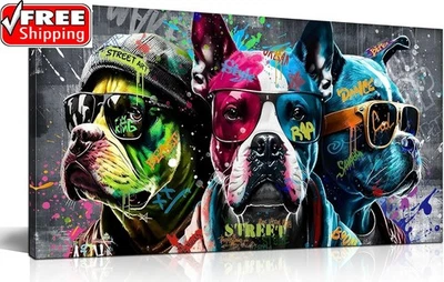 Zoyotago Large Canvas Wall Art for Bedroom Living Room Funny Graffiti Dog Pic... - Image 1 of 4