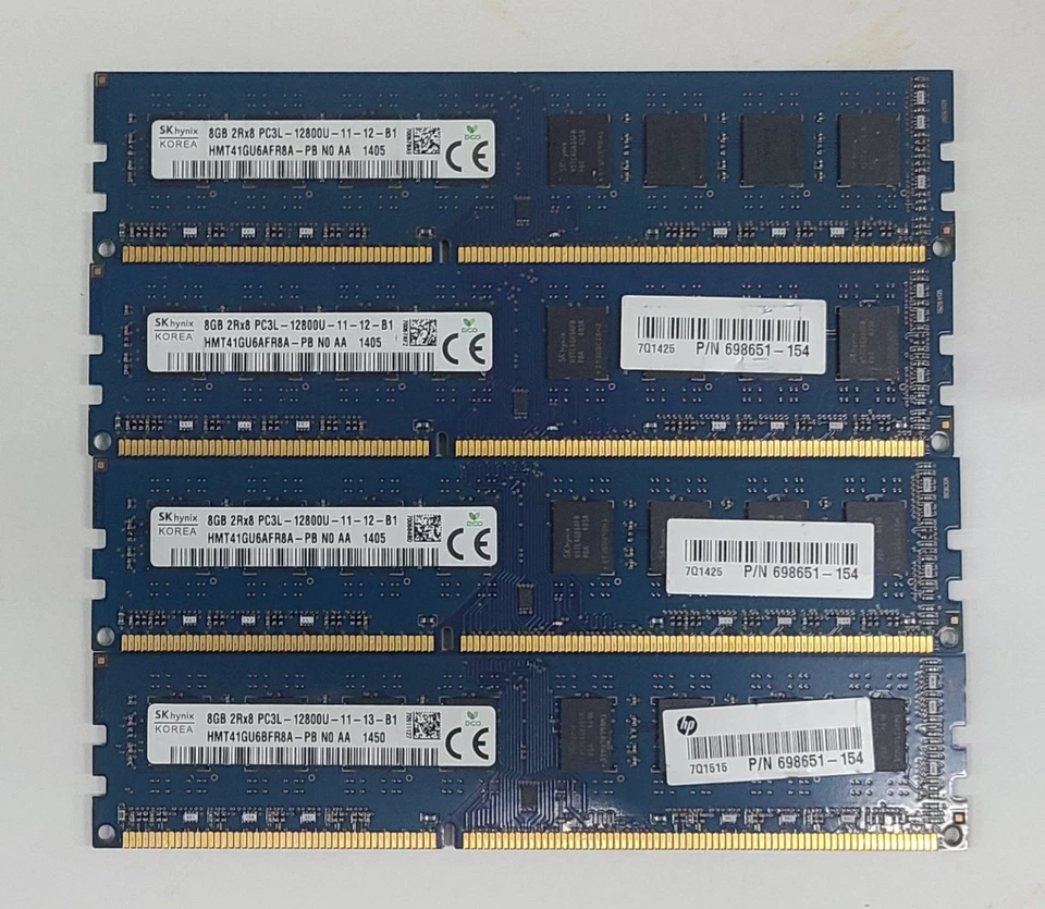 4 x SK Hynix 8GB 2Rx8 PC3L-12800U-HMT41GU6AFR8A-PB  (Desktop Memory) Non ECC - Image 1 of 1