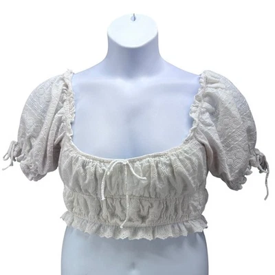 Milkmaid Crop Top Small Y2K Coquette Cottagecore Feminine  Boho Eyelet Vacation - Image 1 of 4