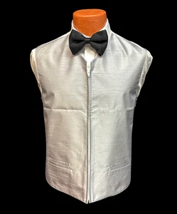 Chaleco Retro Plateado Cremallera Frontal Espalda Completa Chaleco Formal Vintage Ambiente Talla XL - Imagen 1 de 4
