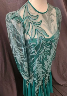 Vintage 70s 80s Turquoise Evening Dress Chiffon Tulle Sequin Women's Handmade - Image 1 of 4