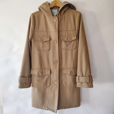 Gabardina de Colección Y2K Antigua Azul Marino Mezcla de Lana L Camel Longitud Media Con Capucha Gilmore Niñas Foto 1 de 4