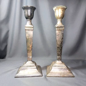 2 Pottery Barn Silver Plated Taper Maxfield Hotel Candle Stick Holders 12" Tall - Picture 1 of 8