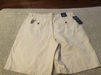 NEW Izod Men's 33 LINEN Cotton Short Beige Plaid Lightweight Casual Golf Walking - Image 1 of 4