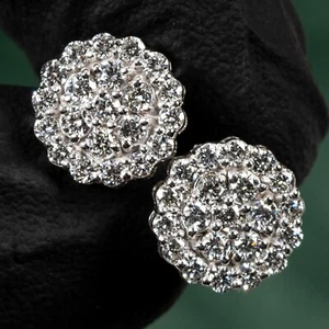 Round VVS Lab Grown Diamond 14K White Gold 1.05Ct Flower Cluster Stud Earrings - Picture 1 of 7