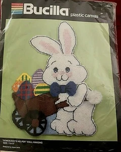 EASTER BUNNY "SOMEBUNNY'S HELPER" Plastic Canvas Wall Hanging Kit BUCILLA - MIB! - Picture 1 of 2
