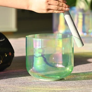432HZ CVNC 7" F Heart Chakra Green Cosmic Clear Crystal Singing Bowl Sound Bath - Picture 1 of 5