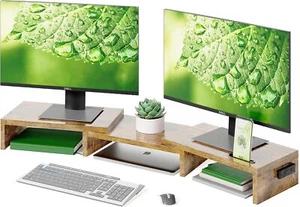 BONTEC Soporte Monitor para 2 Pantallas con Soporte para Móvil Marrón 108/80 x 23,5 cm - Imagen 1 de 8