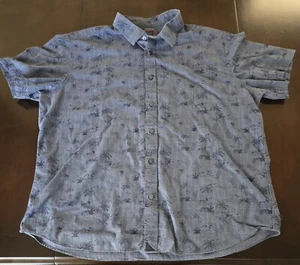 UNTUCKit Shirt Mens XXL Short Sleeve Button Up Light Blue Tropical Palm - Picture 1 of 8