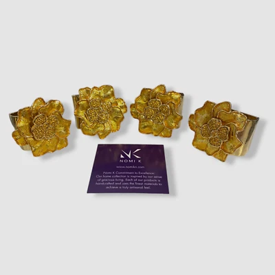 Juego de 4 servilletas Nomi K chapado en oro cristal mostaza primavera flor 4 piezas Foto 1 de 4