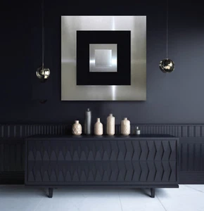 ORIGINAL ABSTRAKT METALL Design Bild Silber Schwarz Modern Art Wandbild UNIKAT - Bild 1 von 10