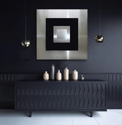 ORIGINAL ABSTRAKT METALL Design Bild Silber Schwarz Grau Modern Wandbild Unikat - Bild 1 von 4