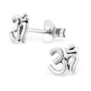 925 Sterling Silver Om Symbol Stud Earrings - Picture 1 of 1