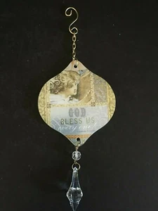 Bella Boutique Fancy Glass Crystal Hanging Ornament ~ God Bless Us Every One - Picture 1 of 2