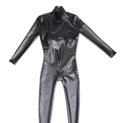 Ladies Wet Look Jumpsuit Faux Latex Bodysuit Catsuit Sexy Zip Crotch Black - image 1 of 4