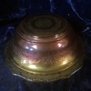 De colección Federal Normandie Caléndula Iridiscente Postre Frutero Vaso Depresión - Imagen 1 de 5