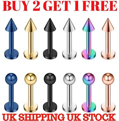 Labret Monroe Bars Nose Ring Hoop Lip Tragus Stud Ear Helix Cartilage Piercing - Image 1 of 4