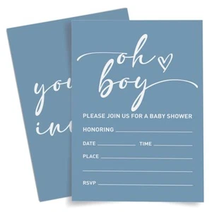 Baby Shower Invitations for Boy Blue Baby Shower Invites Card Oh Boy Baby Sho... - Picture 1 of 5