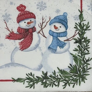 TWO Paper LUNCHEON Decoupage Art Craft Napkins SNOWMAN WINTER CHRISTMAS Red/blue - Picture 1 of 3