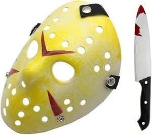 Halloween Cosplay Mask Knife Set for Adult Costume Horror Yellow Decor Prop - Picture 1 of 17