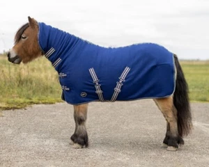 QHP Shetty Abschwitzdecke mit Hals, Fleecedecke Shetland Pony 65-90 Blau - Bild 1 von 3