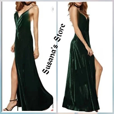 VESTIDO MAXI NOVO COM ETIQUETAS BCBG MAXAZRIA TAMANHO L REGATA FRENTE FENDA VELUDO $398 - Imagem 1 de 4