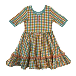 Eleanor Rose Dress Girls Size 5-6T Multicolor Plaid Ruffle Louise Stretch - Picture 1 of 4