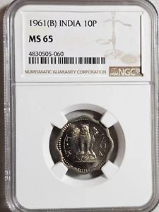 India 10 Paise 1961B NGC MS 65 - Picture 1 of 2