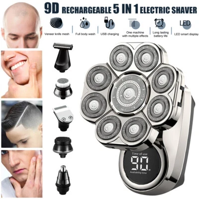 9D Cordless Electric Head Hair Shaver Mens Wet/Dry Bald Head Razor Rechargeable - Image 1 of 4