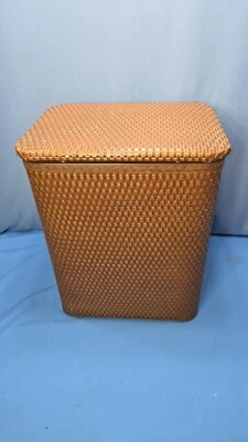VINTAGE REDMON WOOD WICKER LAUNDRY HAMPER Brown Woven 19x15 Clothes Bin Storage - Image 1 of 4